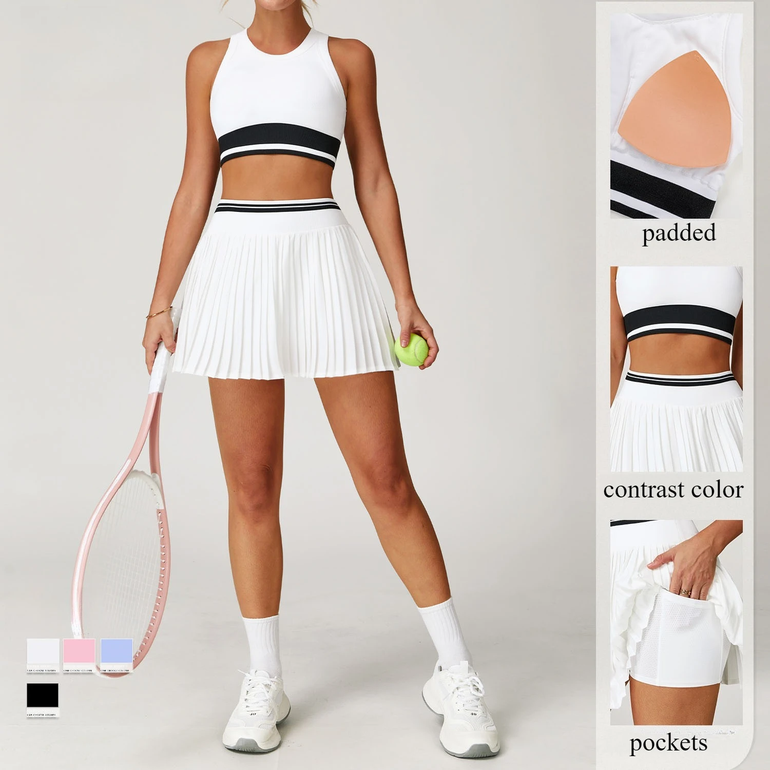2 Piece Tennis Skirt with Pockets Golf Skirt with Leggings Set Women Tennis Dress with Shorts Underneath Badminton Pleated Skirt