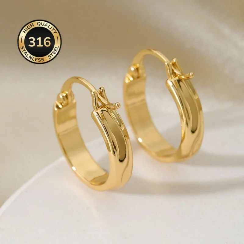 Gold Plated Stainless Steel Round Hoop Earrings