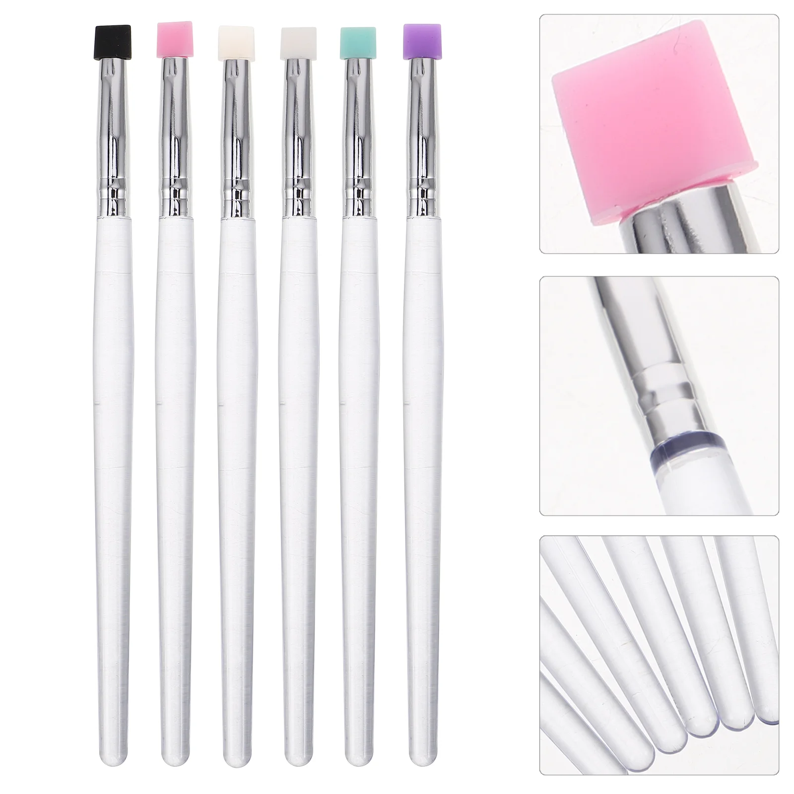 

6 Pcs Eye Makeup Tools Shadow Brushes Eyelash Lip Exfoliator Transparent Plastic Handle Silicone Small Eyeshadow