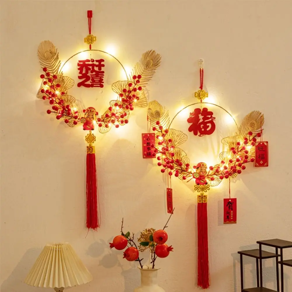 Led Light FU Wreath Garland Three-dimensional Durable New Year's Blessing Wreath Multi-purpose FU Character