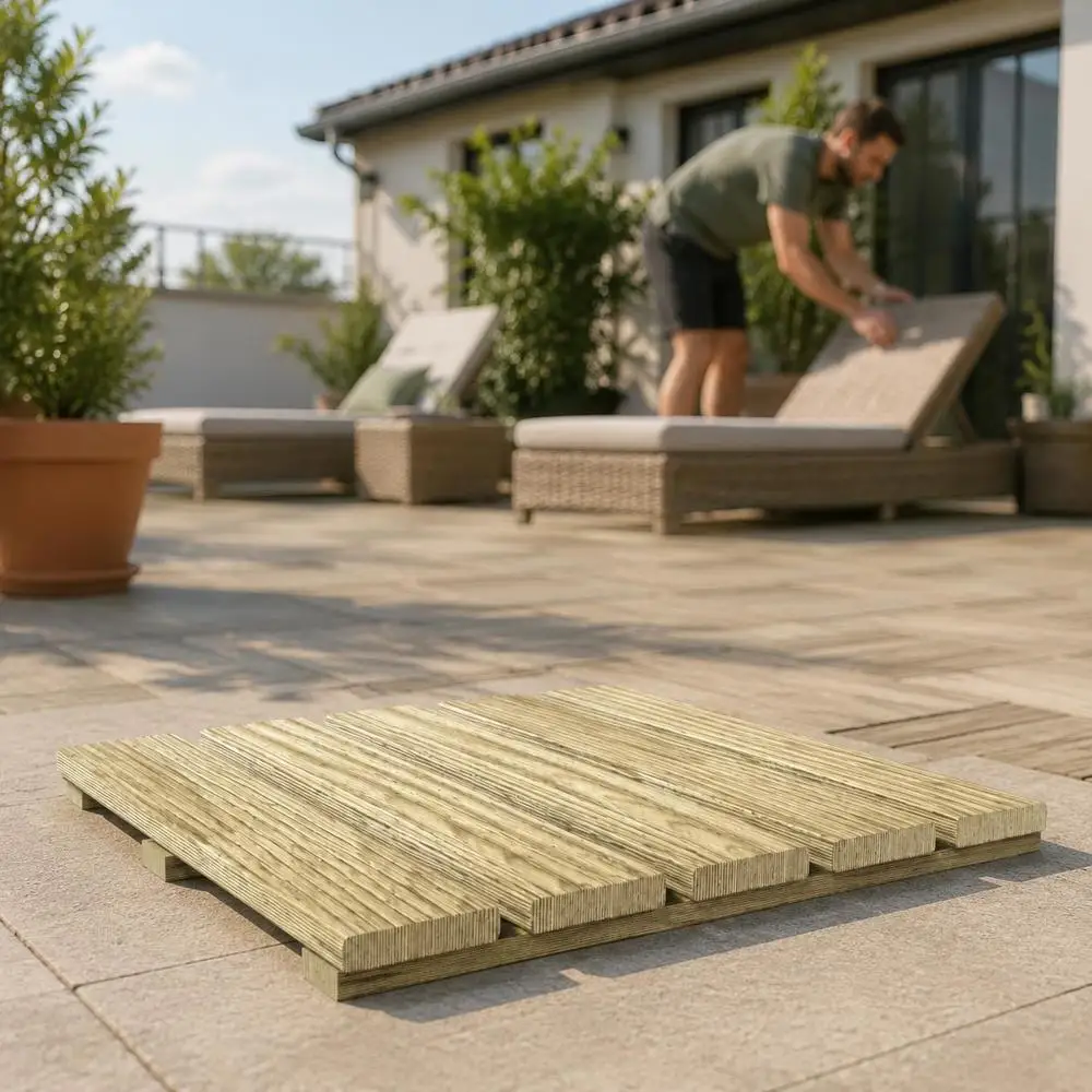 Afbeelding 5: 12 Groene terrastegels 50x50 cm – Buiten tegels van gres – Antislip, makkelijk schoon te maken – Voor tuin, balkon, patio, zwembad – Modern en duurzaam design