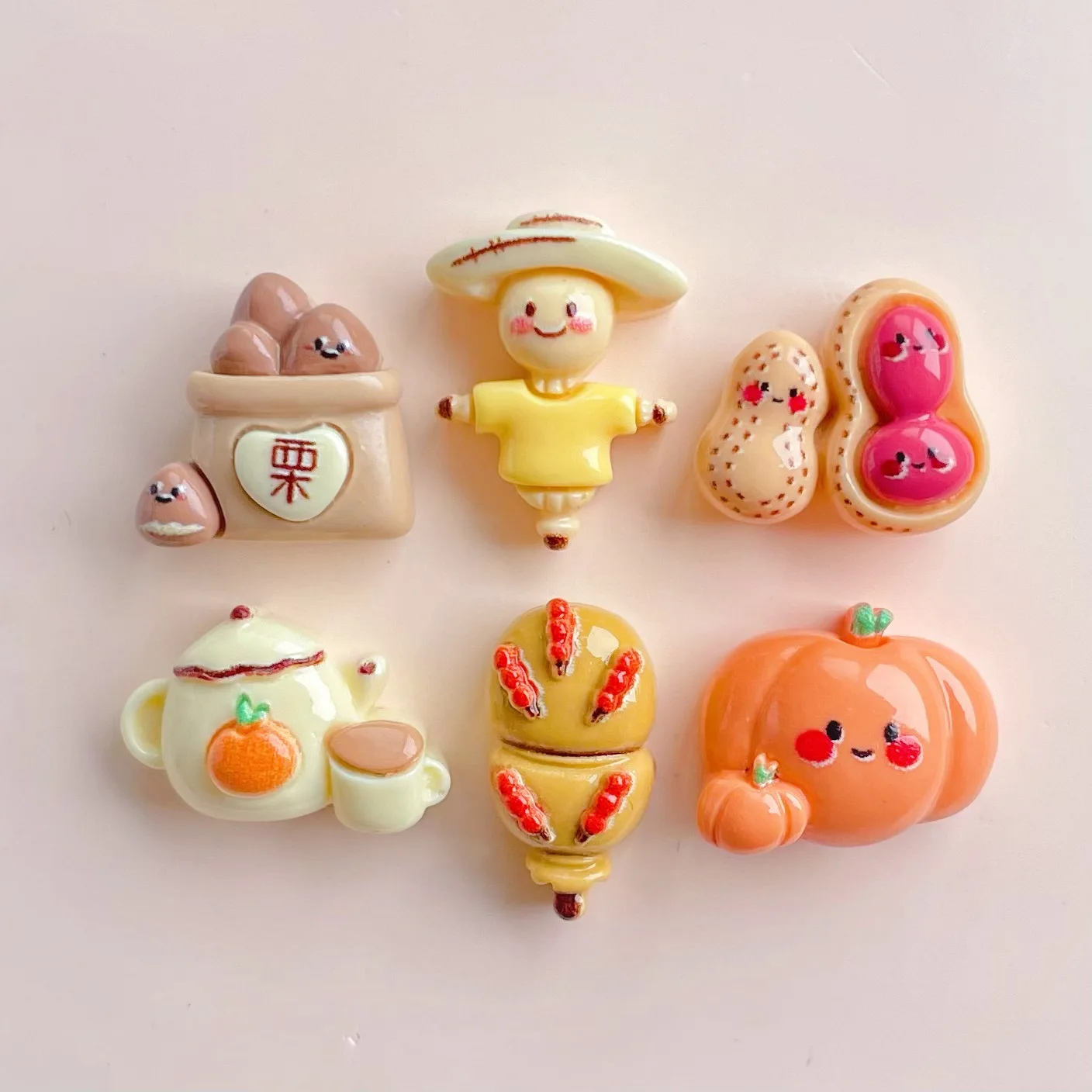 20Pcs Kawaii Peanut scarecrow sugar gourd autumn Flatback Resin Cabochon For Phone Decor Jewelry Crafts DIY Hair Bow Accessories