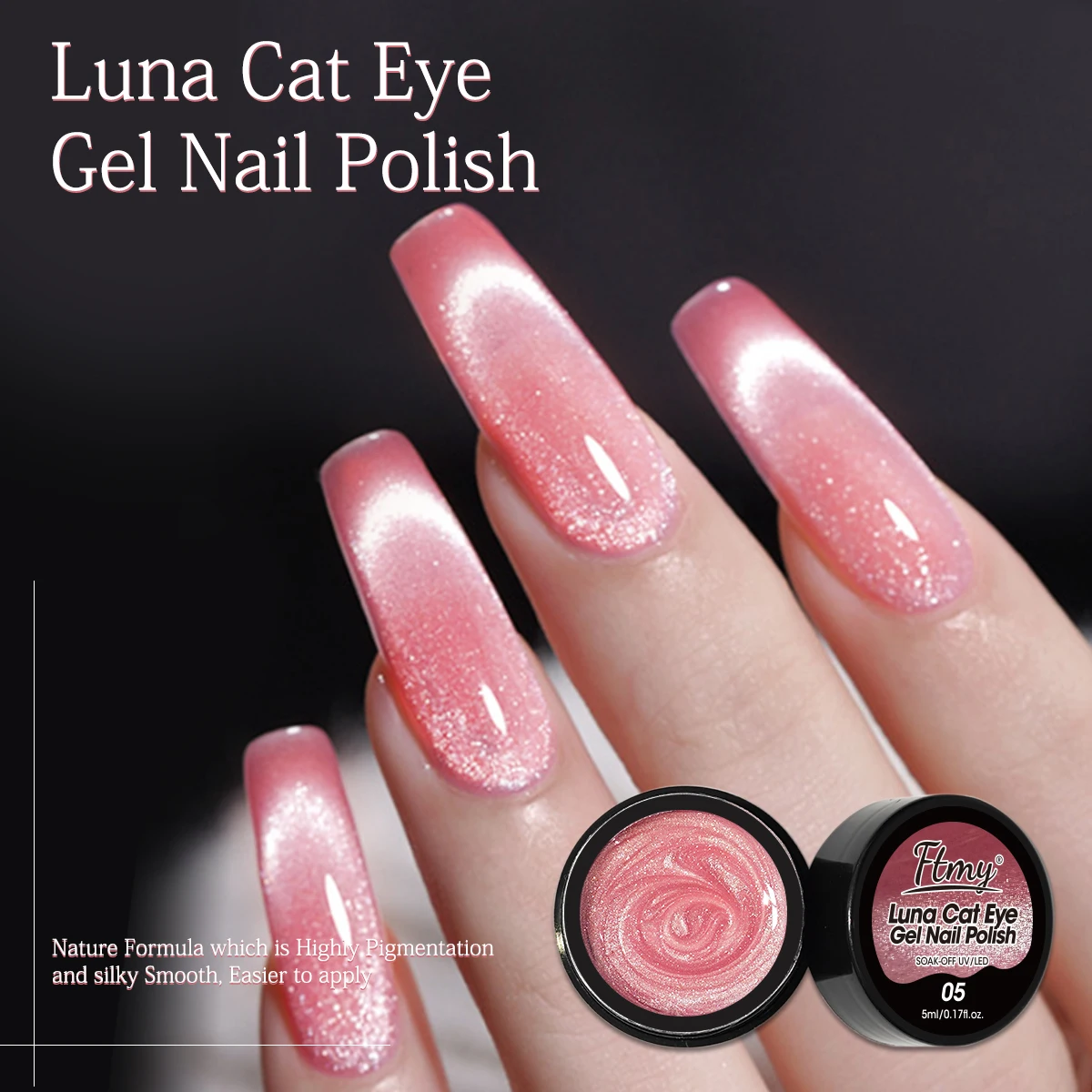 

FTMY Single Jar Moon White Cat Eye Gel Nail Polish features a high-gloss, translucent moon white cat eye effect. Suitable for na