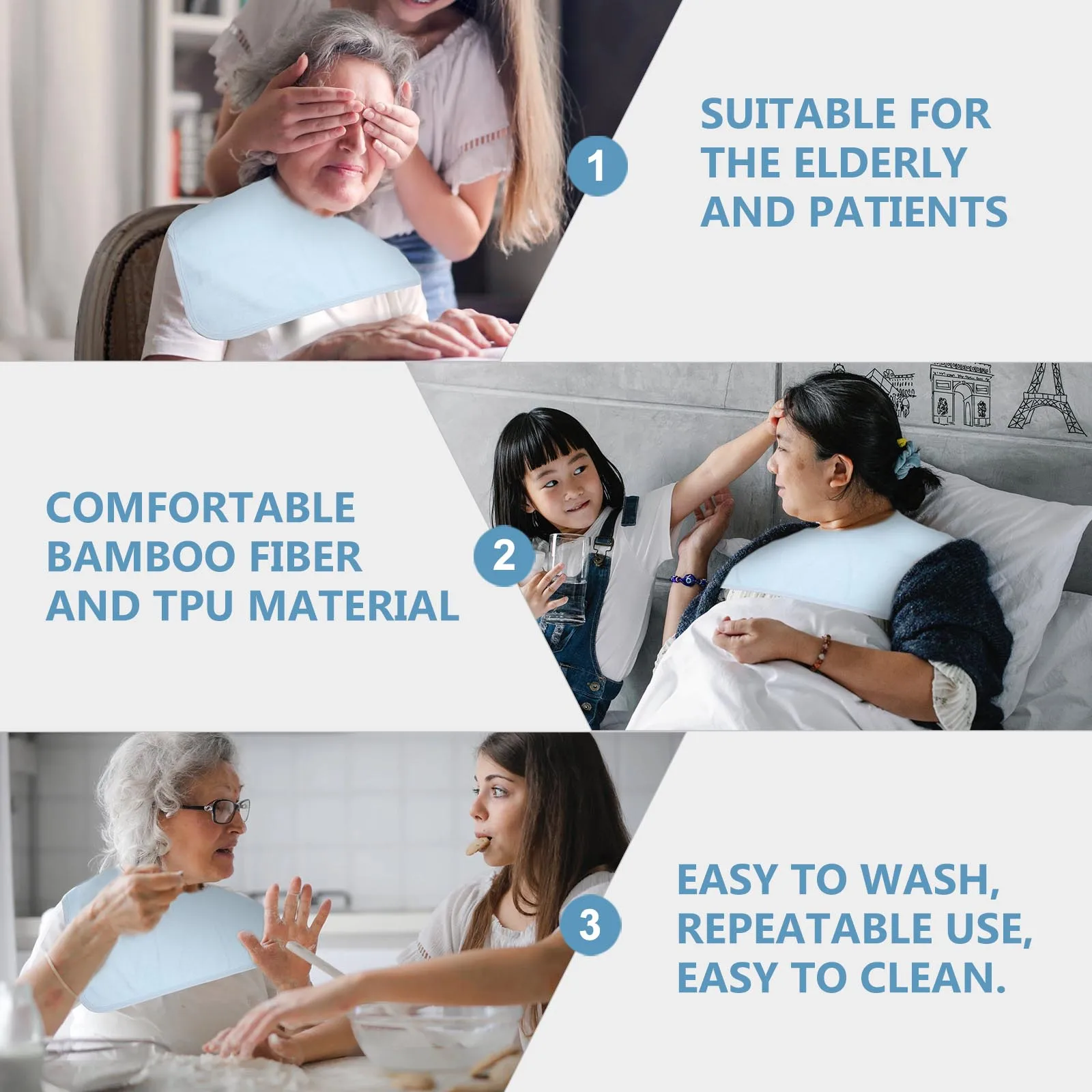 

1Pcs Waterproof Adult Meal Bib Bamboo Fiber Saliva Towel for Senior Disabled Easy Clean Clothing Protector Reusable Eating Apron