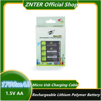 ZNTER 1.5V AA Rechargeable Battery 1700mAh USB Rechargeable Lithium Polymer Battery Quick Charging by Micro USB Cable Dropship