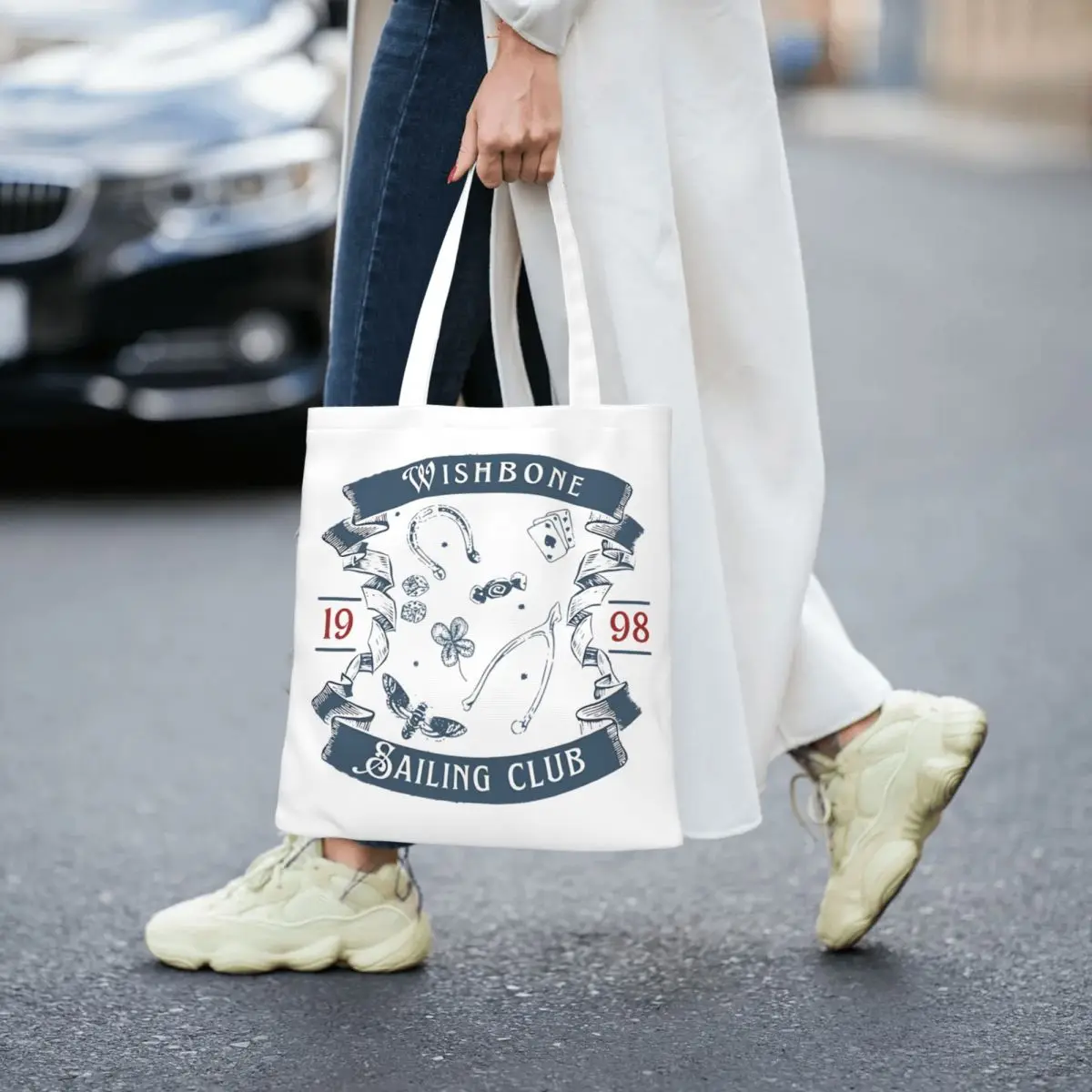 Wishbone Sailing Club 1998 Conan Gray Canvas Tote Bag حقيبة تسوق عصرية ذات سعة كبيرة للنساء حقائب مدرسية