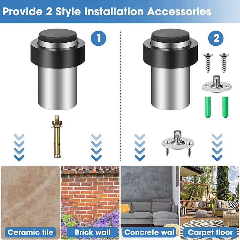 12Pieces Door Stops Floor Mounted Door Stopper Stainless Steel Cylindrical Floor Door Stop For Bottom Or Top Of Door