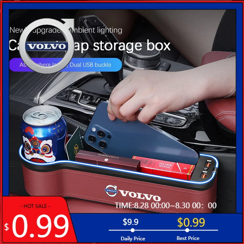 

2026 Hot For Volvo Steering Covers LED Car Seat Gap Box Atmosphere Lamp Storage Box For Volvo XC90 V90 V60 XC60 V40 EC40 EX40 S8