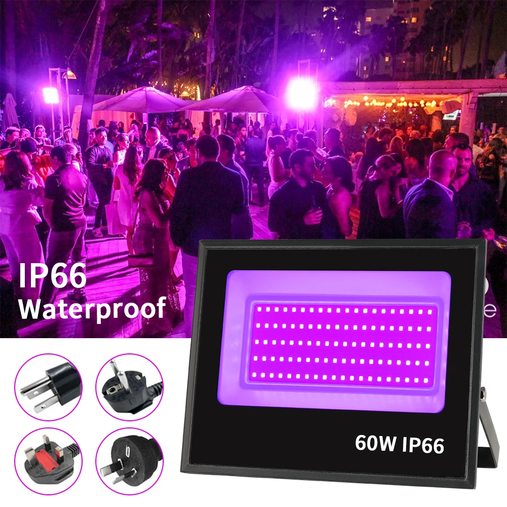 UV LED Black Light, High Power 60W LED Black Light Flood Light IP66-Waterprooffor Halloween, Blacklight Party, Neon Glow