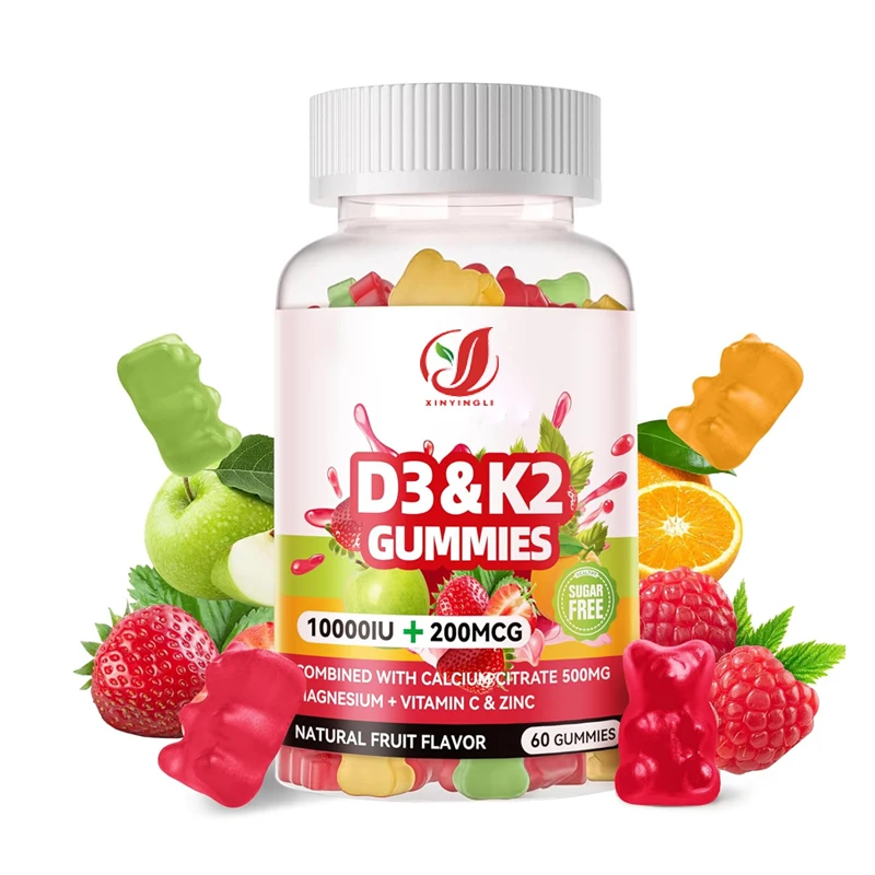 

Витаминные жевательные конфеты без сахара с витамином D3 K2 содержат кальций+K2 (MK-7), витамин С и способствуют здоровью костей и мышц.