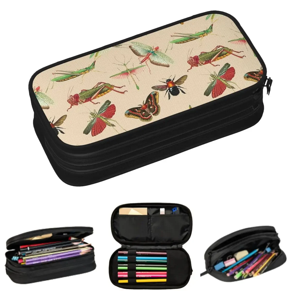 

Vintage Bugs And Insects Illustration Pencil Cases for Students Gifts Pen Box Pencil Bag Large Storage Pencil Pouch Pen Holder