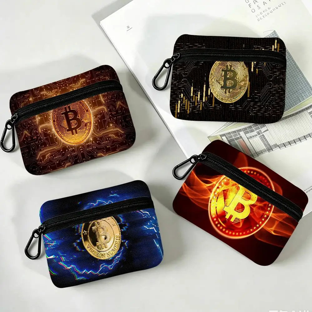 Trends Bitcoin Oxford Cloth Zipper Wallet Multifunctional Hanging Coin Bag For Credit Cards Keys Coins Earbuds