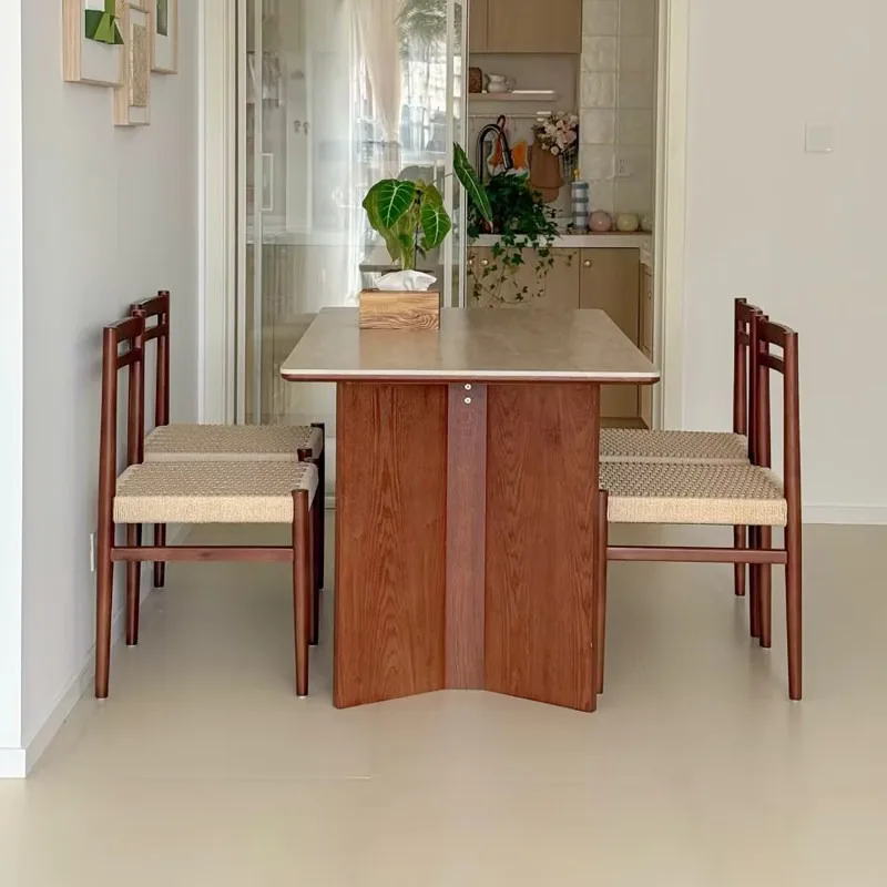 

Simple modern slate solid wood dining table home small apartment high-end rectangular dining table cream style