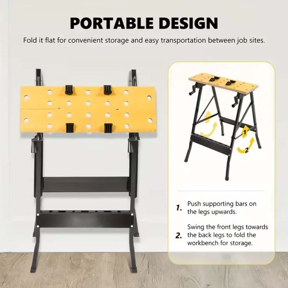 Banco de Trabajo Plegable Portátil, Mesa de Carpintería Ligera con Estructura Resistente, Banco Compacto para Bricolaje, para Reparaciones y Proyectos en Garaje/Taller/Hogar, 1 Pieza