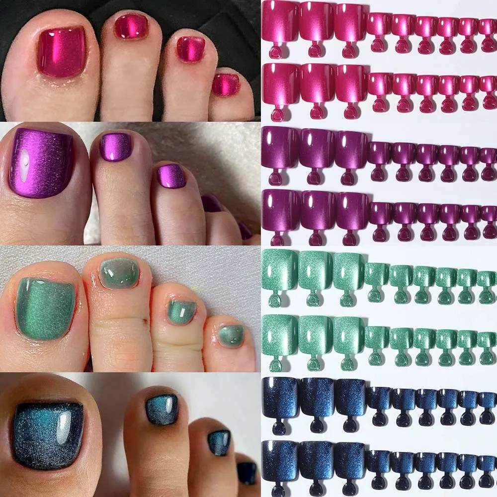 96 قطعة/صندوق (4 مختلط) أظافر صغيرة لأصابع القدم عيون القط اضغط على الأظافر أظافر صناعية قصيرة مثالية من الأكريليك، تتضمن: قطعة واحدة من غراء الجيلي و #1