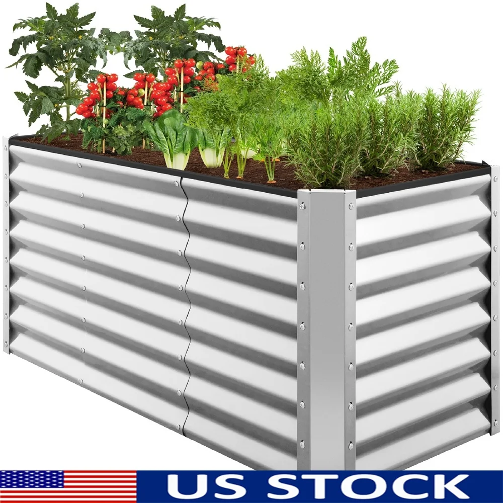 

Outdoor Metal Raised Garden Bed Planter Box 4x2x2ft Galvanized Steel Tool-Free Assembly Ideal Vegetables Flowers Drainage System