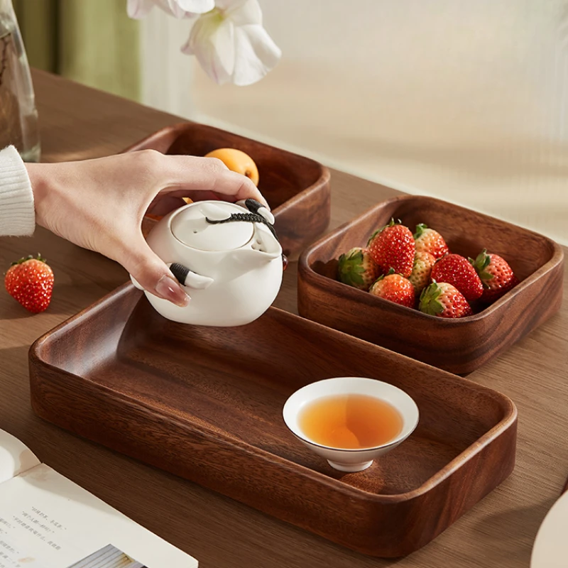 Wooden Snacks Dried Fruit Dessert Tray Solid Wood Square Tray Tea Table Fruit Compartmentalized Storage Dinner Plate