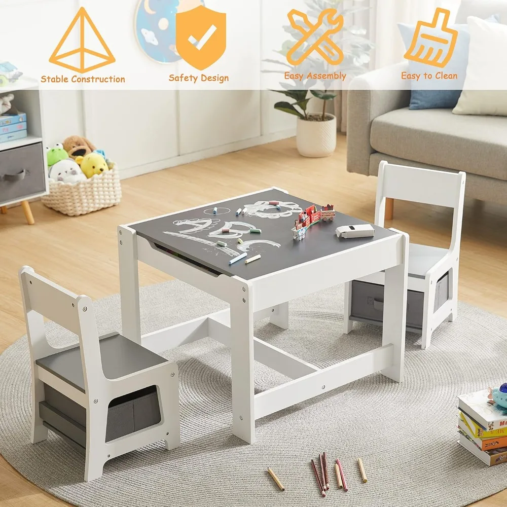 Conjunto de mesa e cadeira infantil, mesa de atividades de madeira 3 em 1 com gaveta de armazenamento para desenho infantil, leitura, 2 em 1 destacável