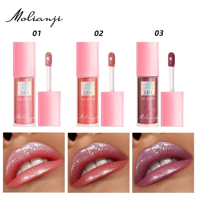 3 couleurs miroir imperméable à l'eau brillant à lèvres hydratant paillettes liquide rouge à lèvres maquillage longue durée brillance dans corail rose liquide rouge à lèvres