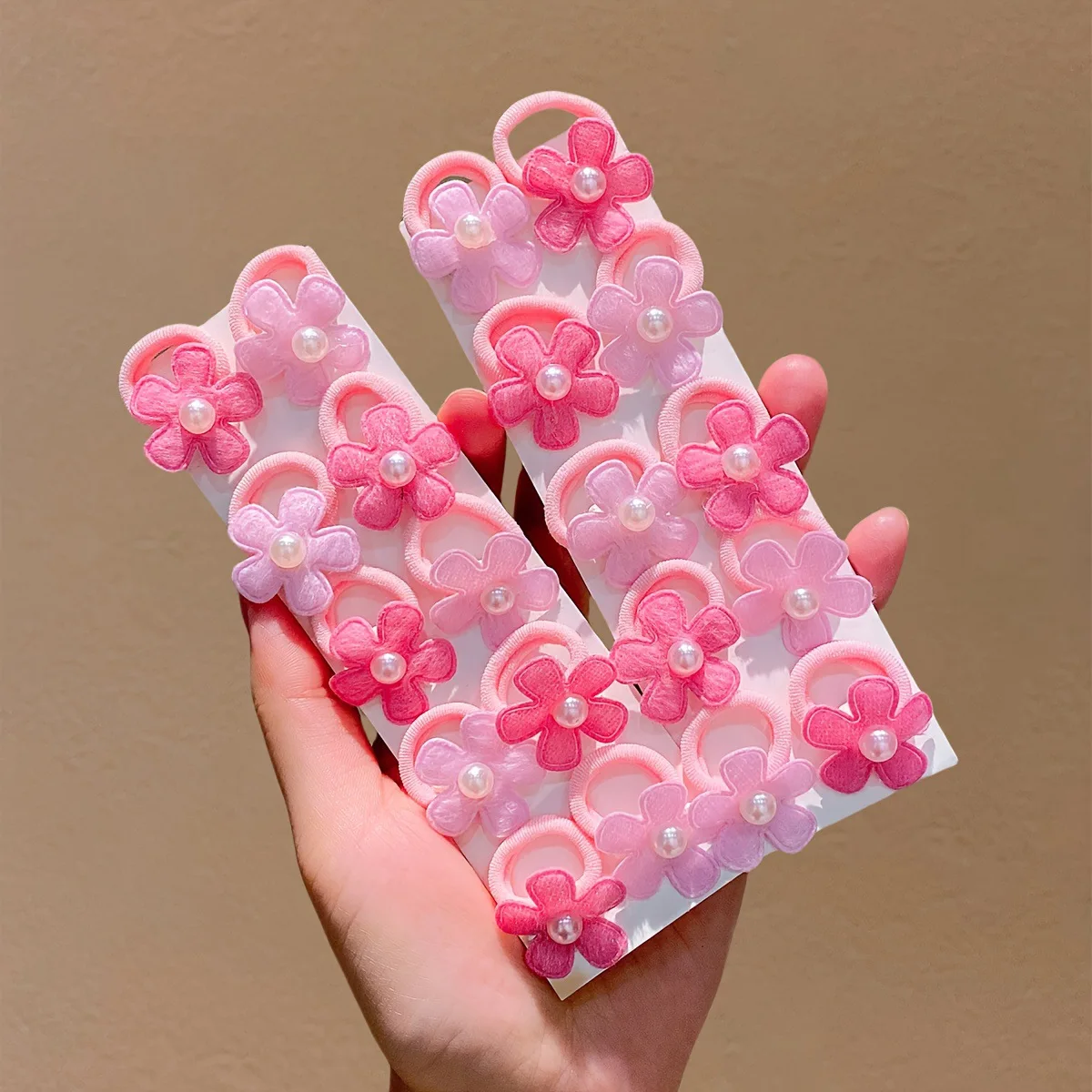 10/20 Stück Neue Süße Kinder-Blumen-Perlen-Haargummis Set Bunte Stoff-Haargummis für Mädchen Kleinkinder Pferdeschwanzhalter – Detail 3