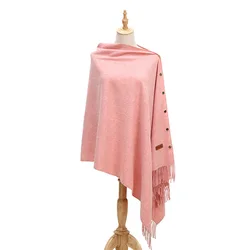 Spring Autumn Women Imitation Cashmere Lady Shawl Warm Pure Color Tassel Cloak Shawl Scarf Dual Purpose Poncho Capes Pink