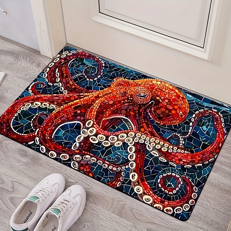 VIKAMA Octopus Mosaic-Style Rug: Soft, Warm, and Non-Slip—Perfect for Living Rooms, Sofas, Entryways, and Hallways—Home Decor