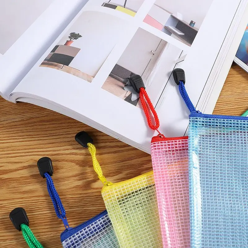 5pcs, A3 Mesh Zipper File Bag, 5 Colors, Waterproof Plastic File Bag for Organizing School and Office Supplies, Cosmetics, Trave