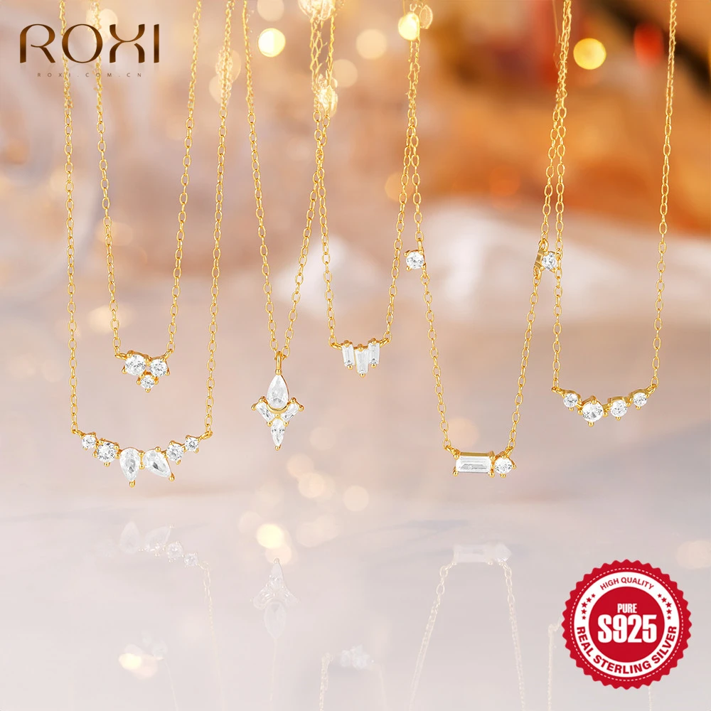 قلادة فضة إسترليني للنساء ، زركون لامع ، بسيط ، هندسي ، سلسلة ترقوة ، مجوهرات زفاف ، شخصية