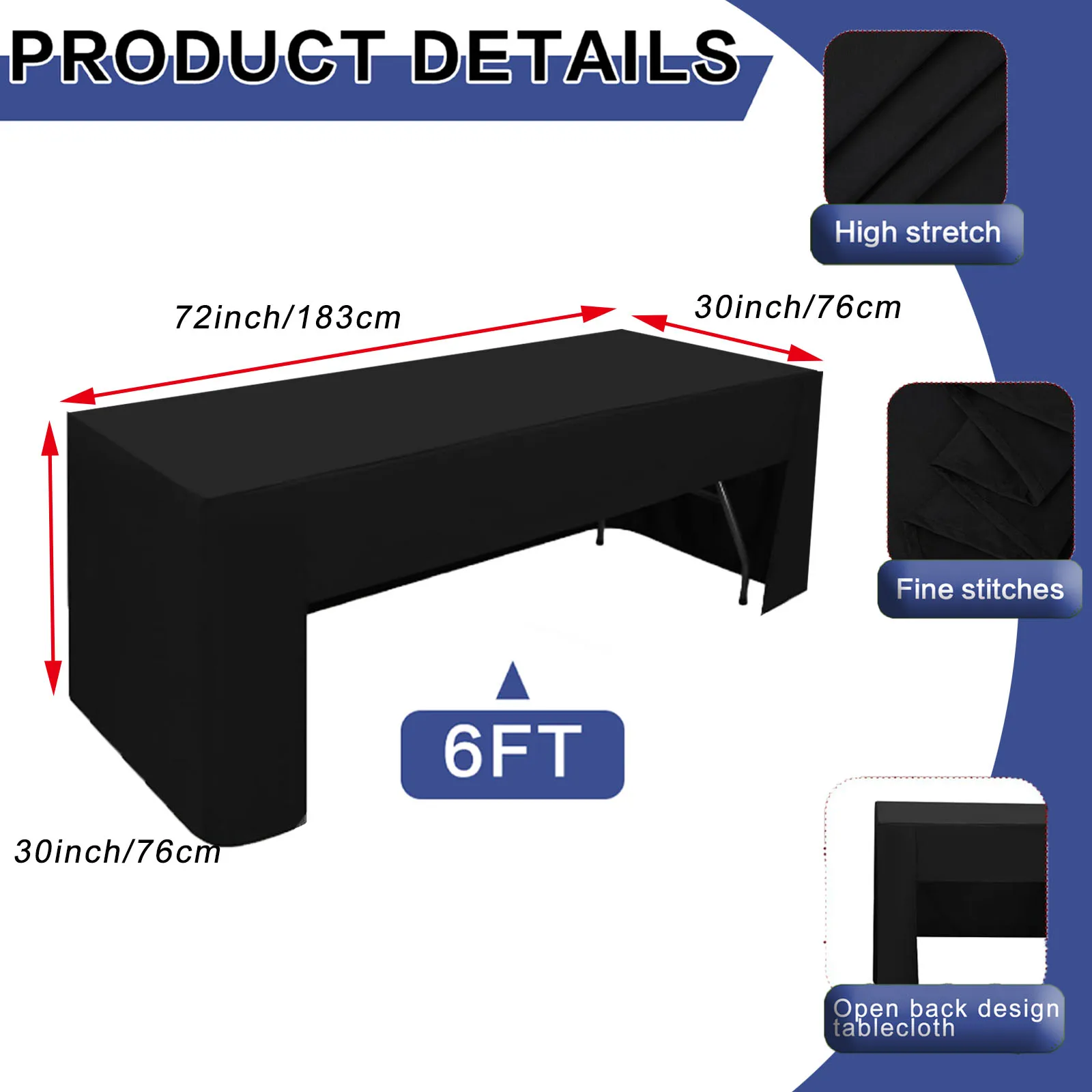 1 قطعة 6ft أبيض أسود مأدبة الزفاف كشك مفرش المائدة المرنة دنة تنورة طاولة مستطيلة ، مفرش المائدة المجهزة
