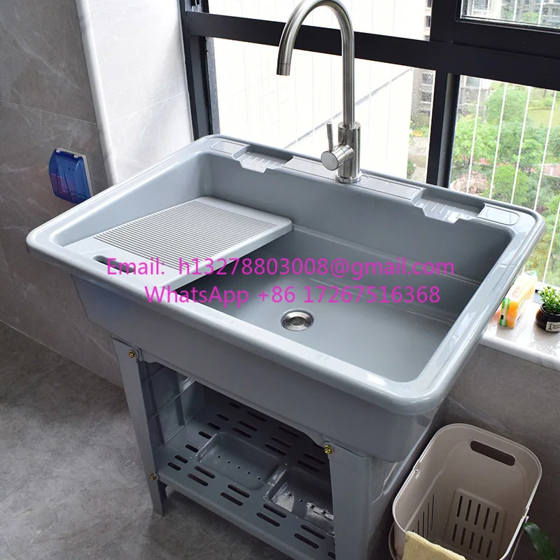 

Удобный утолщенный бассейн для стирки, раковина для стирки с доской для натирания, пластиковая кухонная раковина для балкона, встроенная стиральная доска