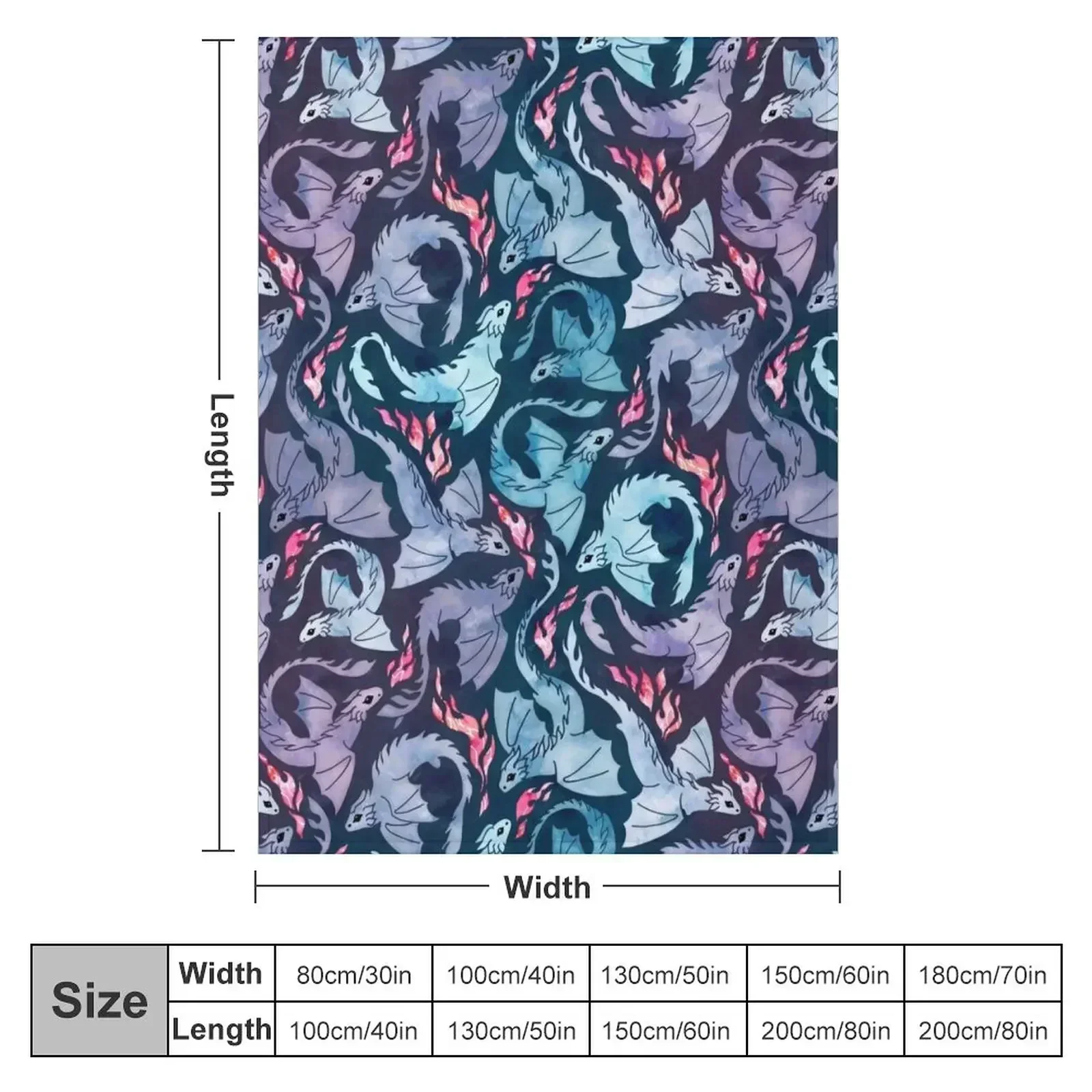 Dragon fire dark turquoise and purple Throw Blanket manga warm for winter Furrys Blankets