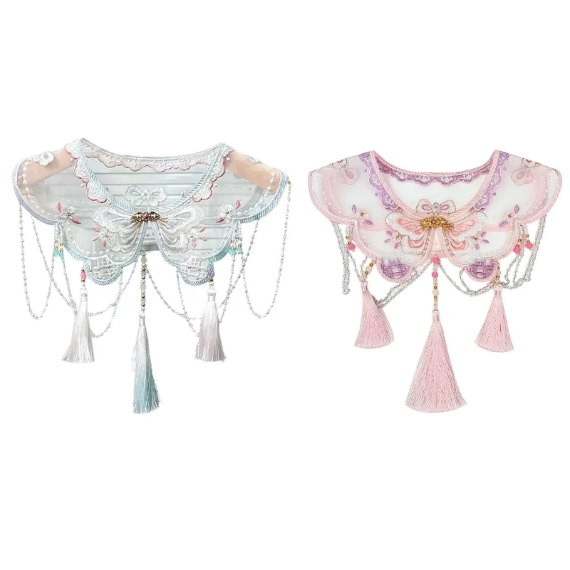 

Butterfly Embroidered False Collar Shoulder Capelet Beaded Tassels Yunjian Shawl