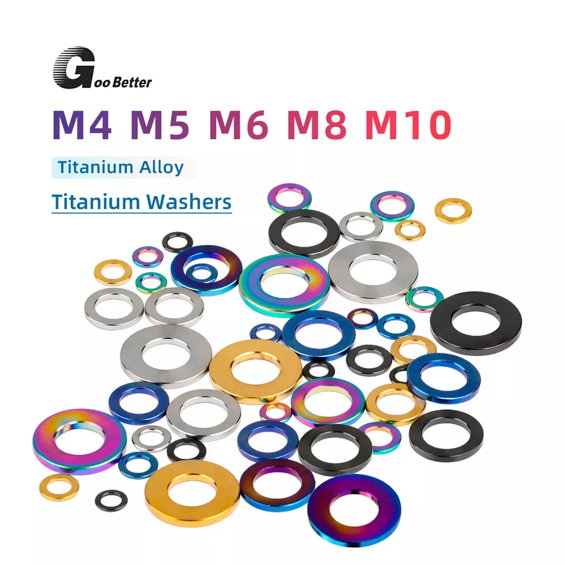 

10Pcs TC4 GR5 Titanium Alloy Washers M3 M4 M5 M6 M7 M8 M10 Flat Washers for Motorcycle, Car and Bicycle Accessories