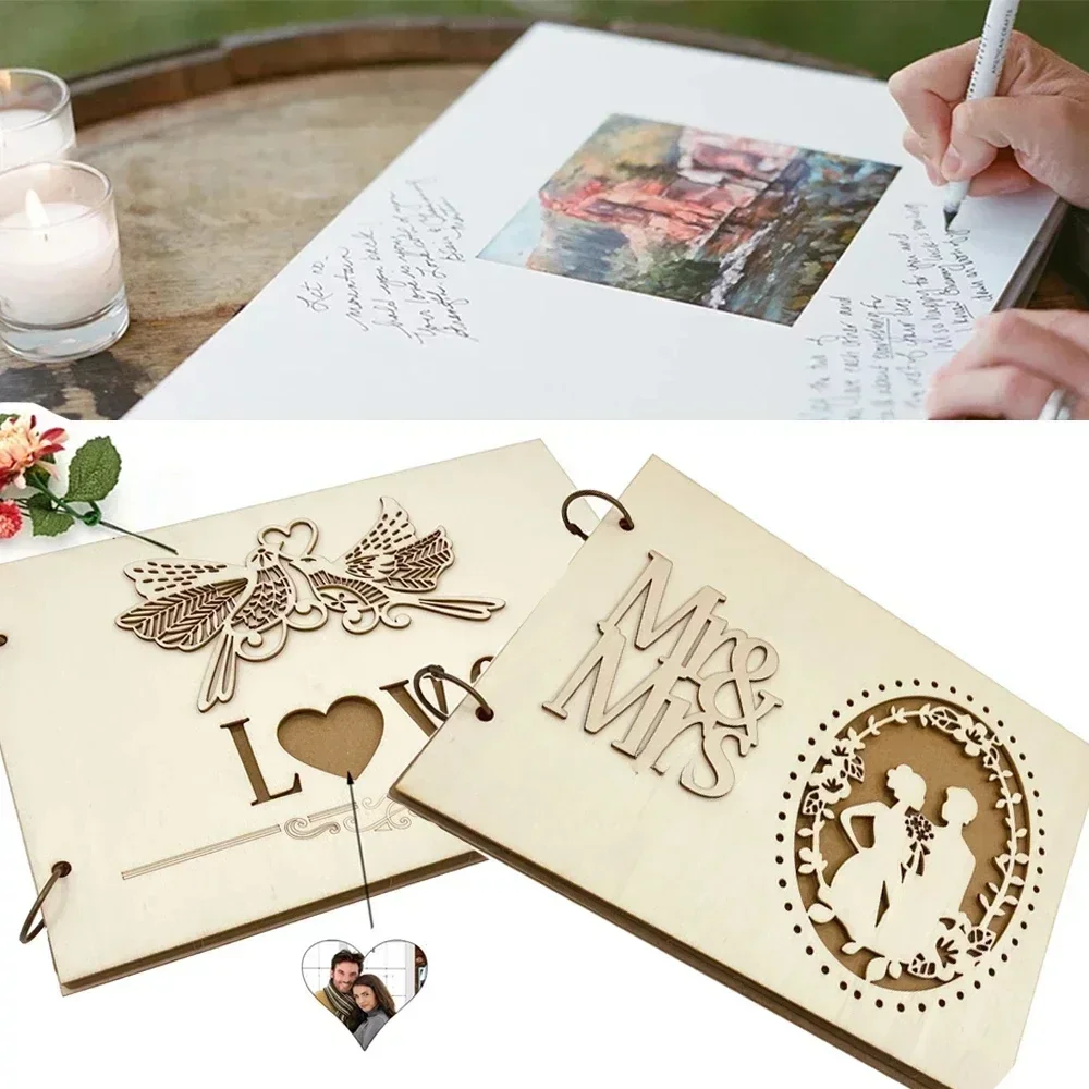 10/20/30/40 Pages Wedding Guest Book Wedding Signs Wood Wedding Signature Guest Book DIY Photo Album Party Decoration