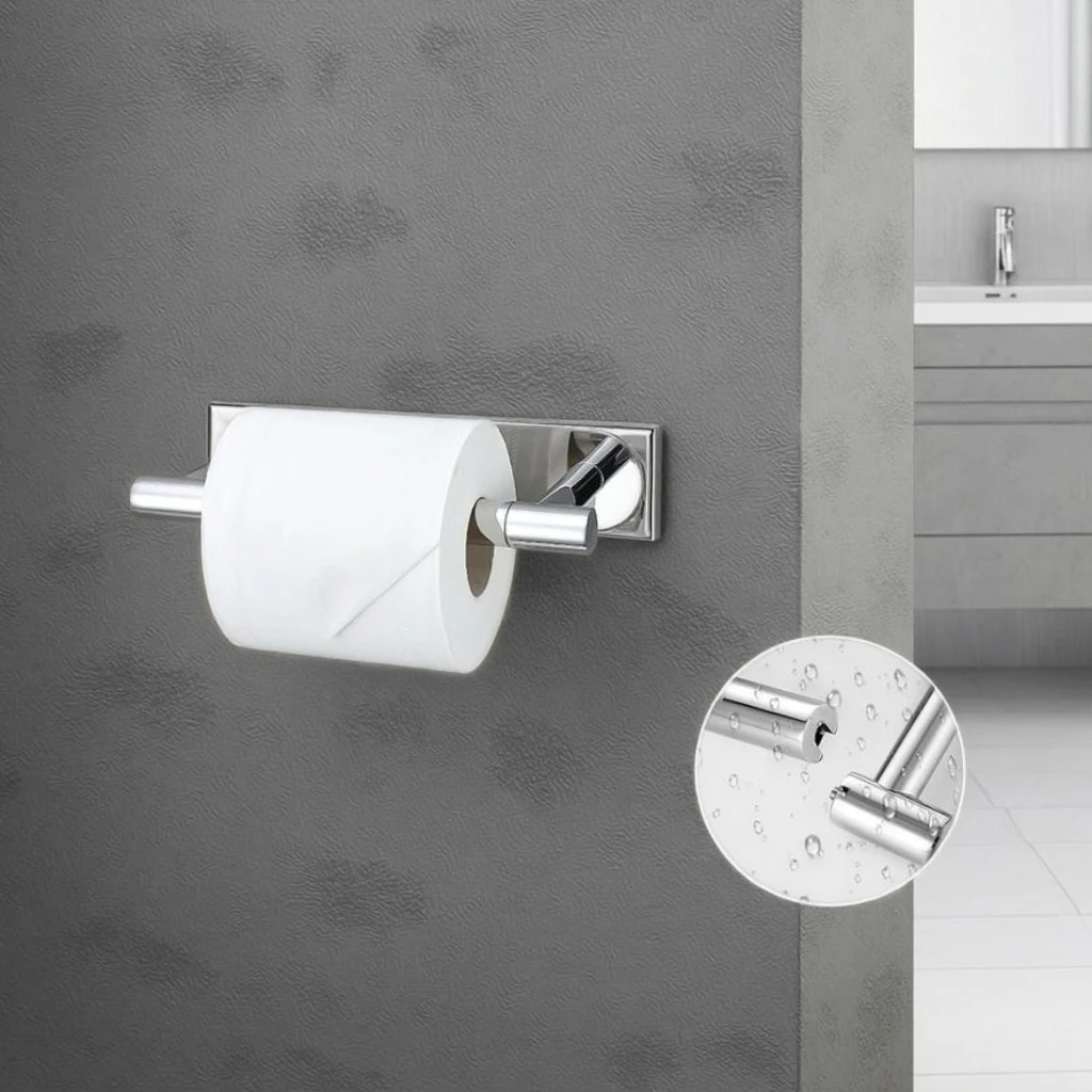 

Modern Self-Adhesive Chrome Toilet Paper Holder Double Base SUS304 Stainless Steel No Drilling Wall Mount For Bathroom Kitchen