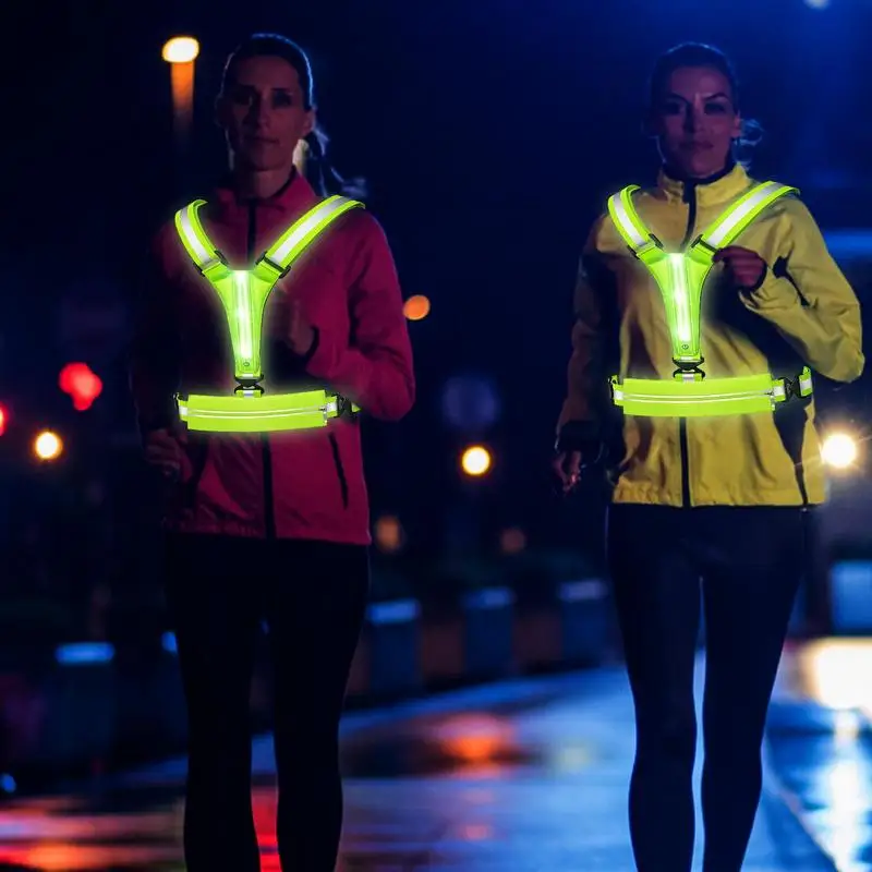 Adjustable Safety Reflective Vest Night Running Light Cycling Vest Safety Warning USB Rechargeable Bike LED Vest