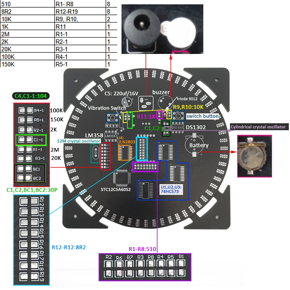 Kit d'horloge électronique à monter soi-même, 14.5x14.5cm, avec boîtier, tube numérique led, date, semaine, température, kit de soudage pour adultes