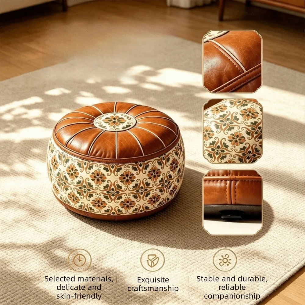 PU Leather Boho Style Seat Cushion Cover Unstuffed Fillable Design Sofa Stool Cover Waterproof Large Capacity