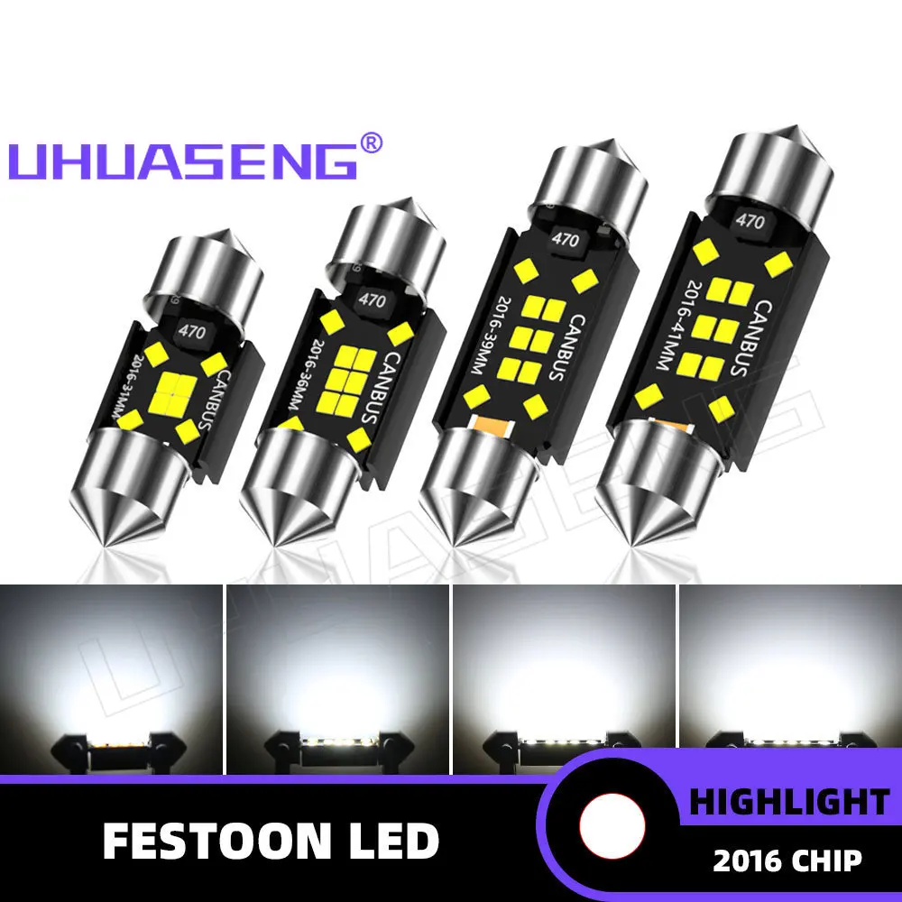 UHUASENG 2PCS 31mm Led Festoon 36mm 39mm 41mm Bulb C5W C10W Super Bright 31 mm Car Interior Light Reading Trunk Signal Lamp 12V