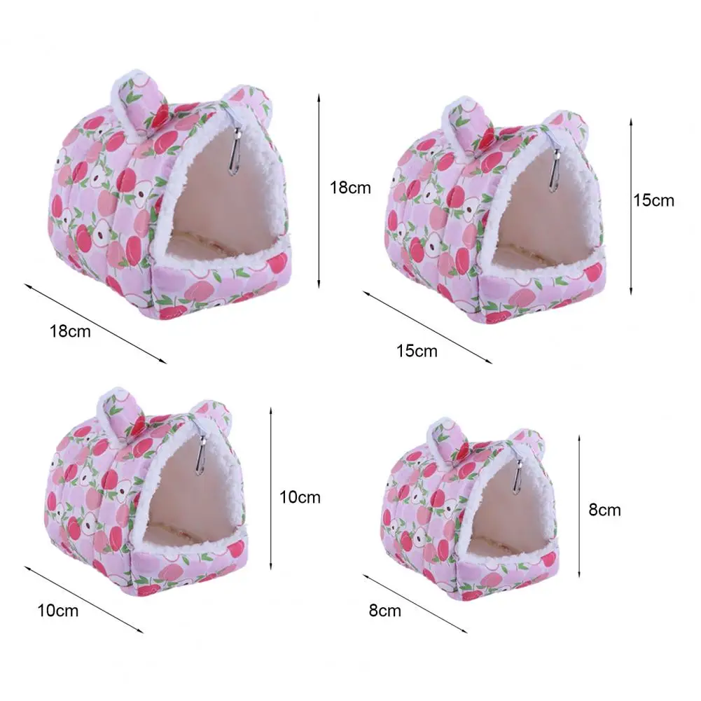 Cartoon Shape Pet Bed Cozy Semi-enclosed Hamster Nest with Print Hanging Hook Seasonal Warm Cotton for Small Weather