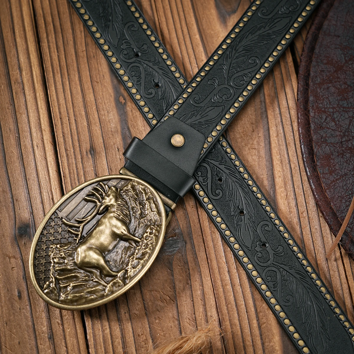 Herren - Damen - Western-Denim - PU-Leder - Gürtel - Vintage-Jeans mit geschnitzter Schnalle – Detail 6