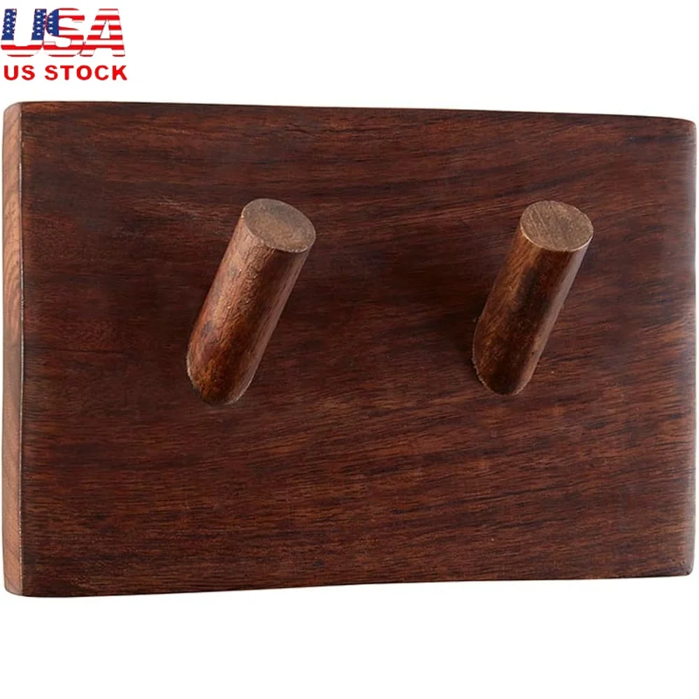

Wall Mounted Mango Wood 2-Peg Hook Rustic Storage Solution Towels Coats Bags Keys Durable Walnut Finish