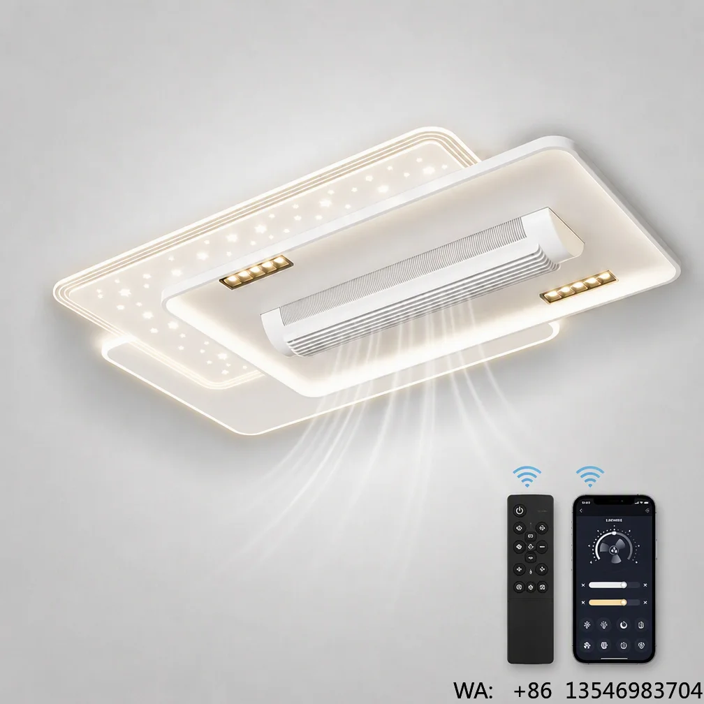 Factory Direct Price Indoor Living Room Bedroom Dimmable Bladeless Acrylic Led Ceiling Fan Light With Remote Control
