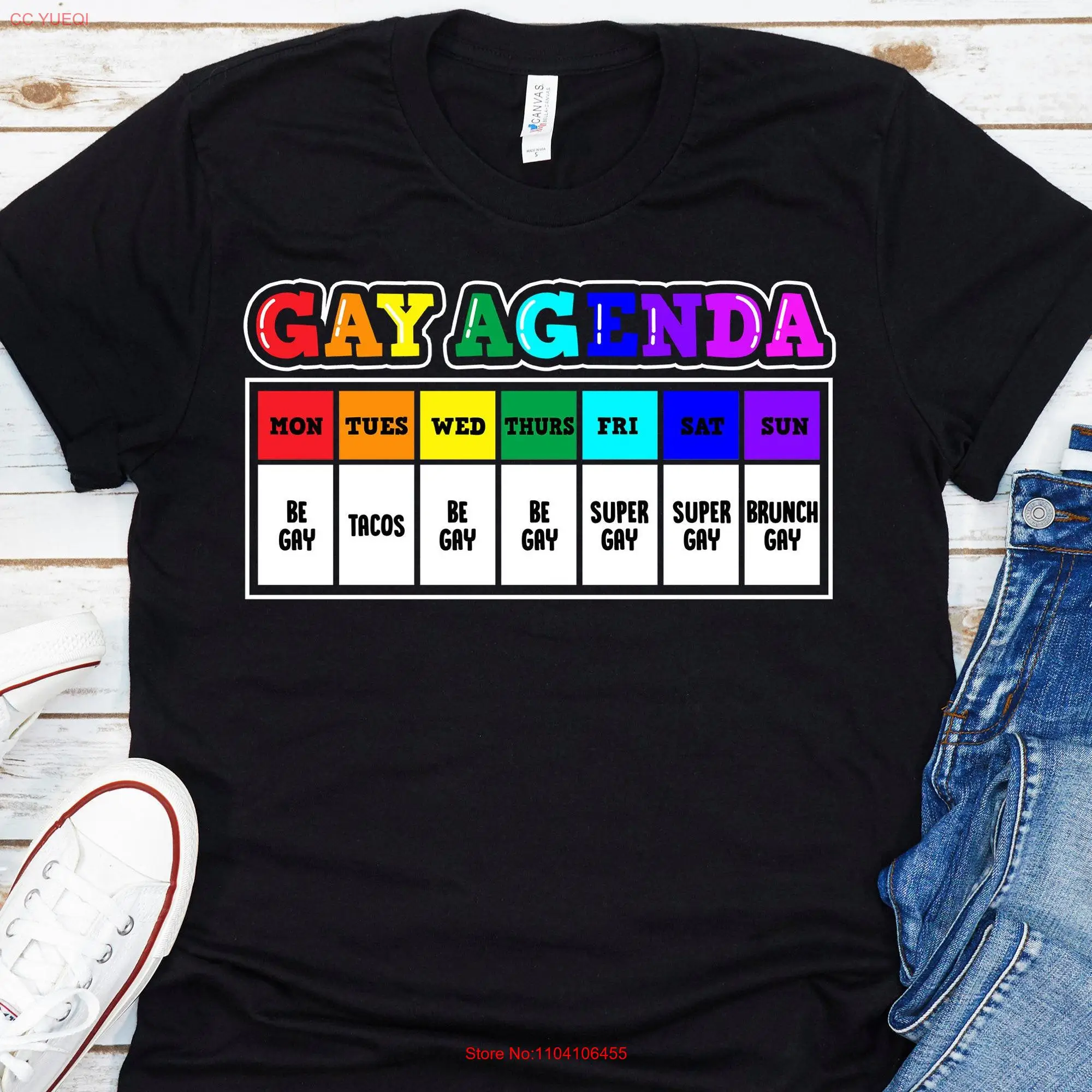 

Gay Agenda T Shirt Pride LGBT LGBTQ Month long or short sleeves