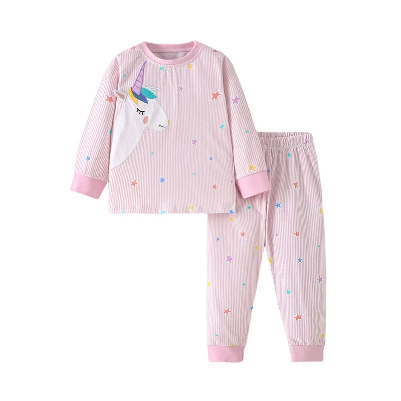 

Unicorn Applique Long Sleeve Pyjamas Set Children's Girls 3-8T Home Clothes Autumn Spring Toddler Kids Costume Suits