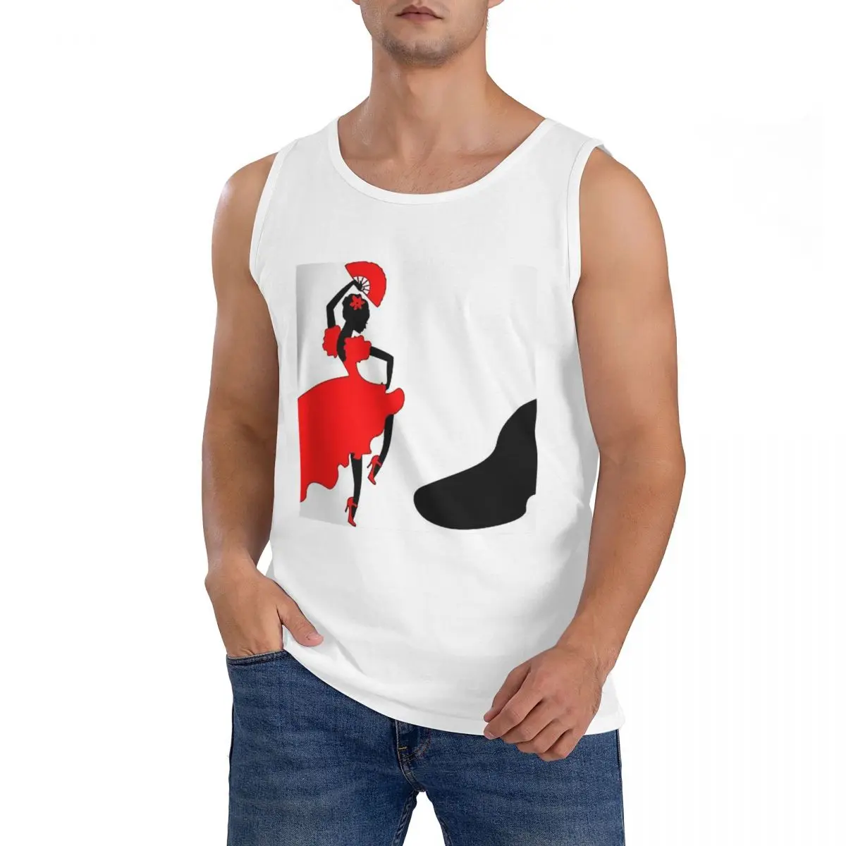 100% Cotton Flamenco Dancer Ole Sleeveless T-Shirt Men Workout Sports Clothing Tops Men's Crew Neck Vest