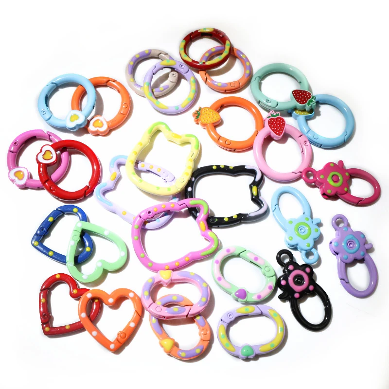 

10pcs Random Colors Mix Heart Round Cat Shape Keychain Key Rings Lobster Clasps Hooks for DIY Keychains Making Accessories