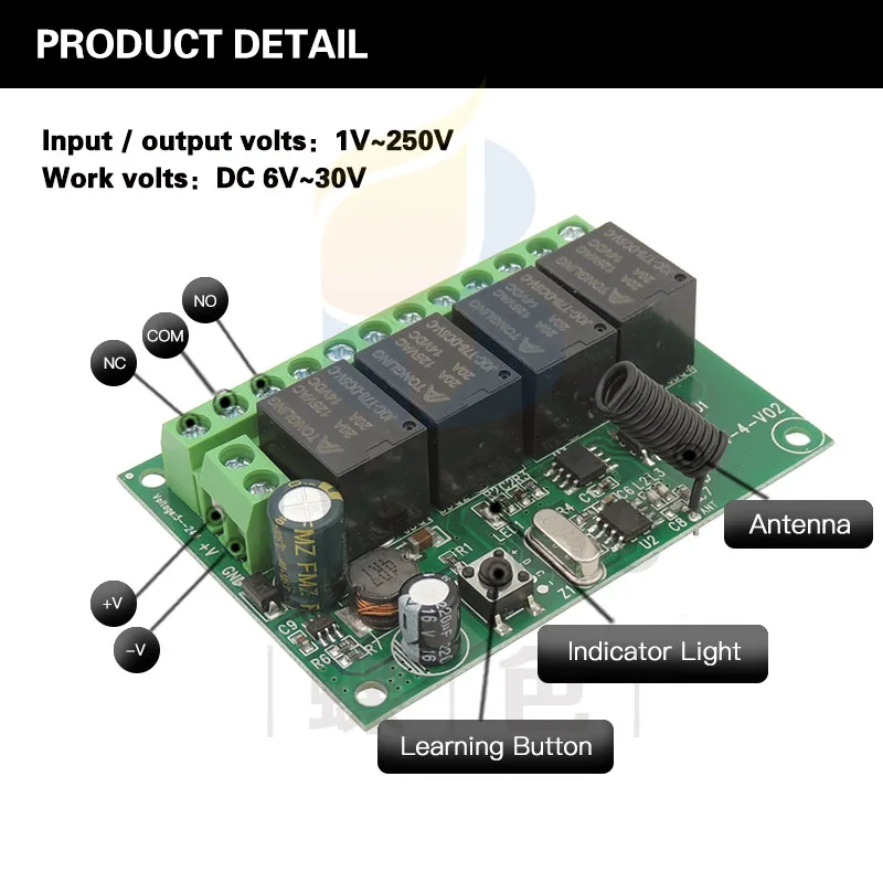 Diese Universal Radio Control Relay DC 6~30V 4CH 10Amp 433Mhz RF Wireless Relay Receiver and Remote Control, for Garage