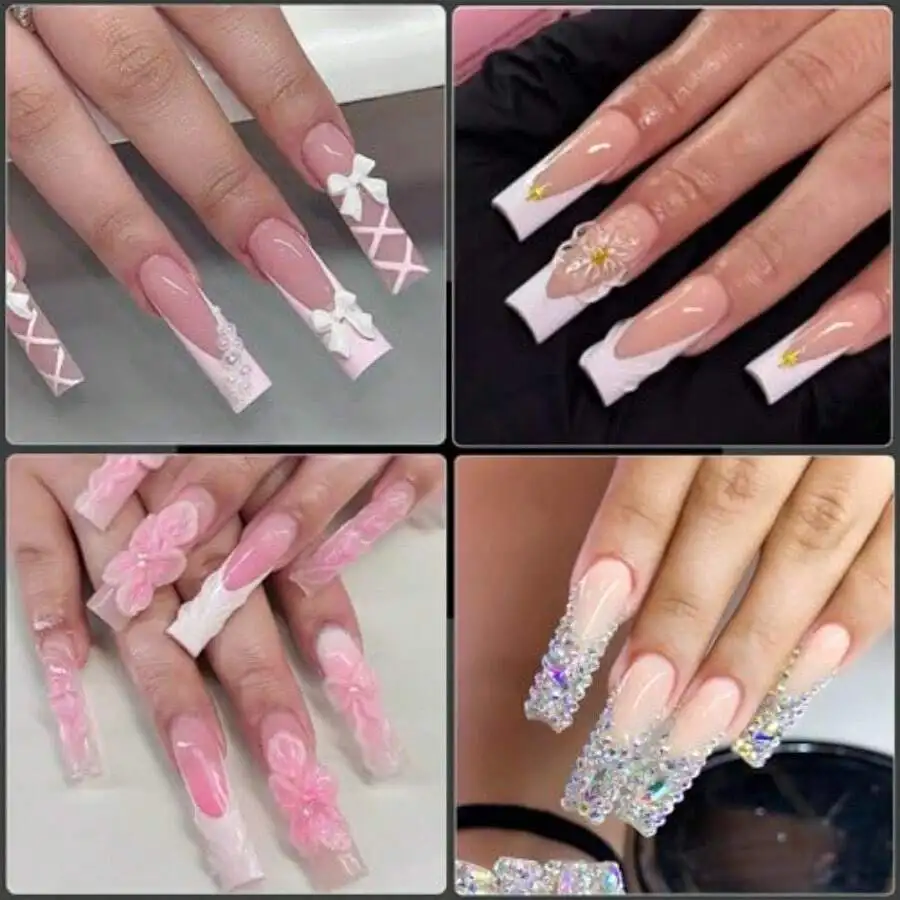 

Long Square Nail Tips 240Pcs Full Cover Soft Gel Pre-Etched 3XL Clear Acrylic False Nails Press On For Salon DIY