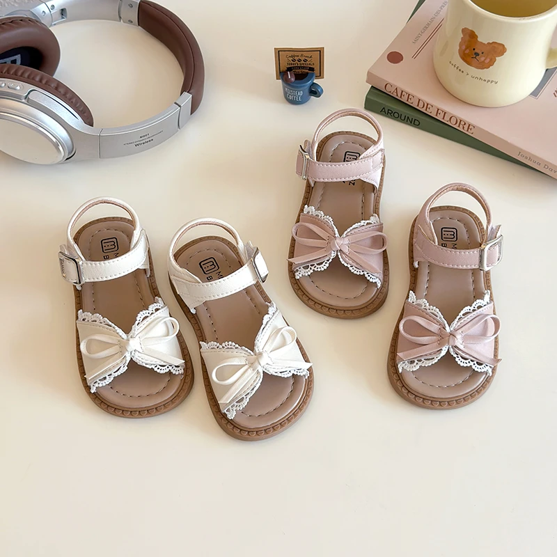 

Baby Girls Sandals Children Lace Bow Princess Shoes Anti Slip Soft Sole Casual Beach Sandals Comfortable Summer Kids Shoes